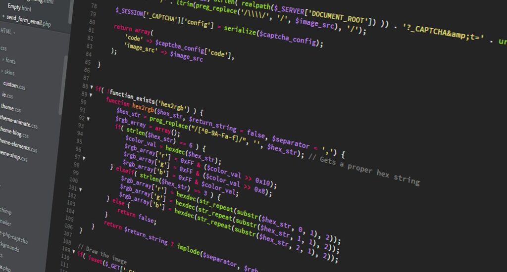 Clean source code on a dark developer screen during professional website development