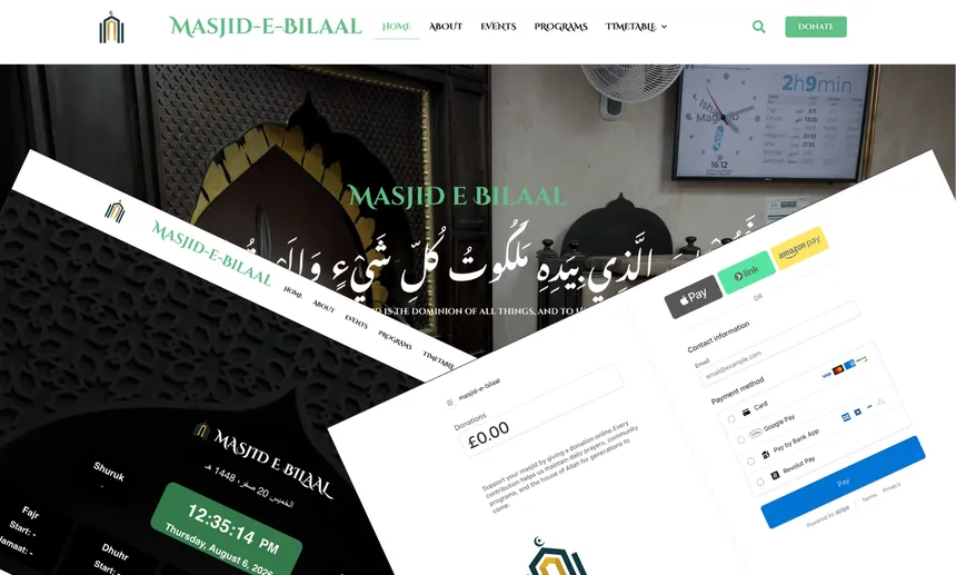 Masjid e Bilaal website homepage designed and built by Vimso