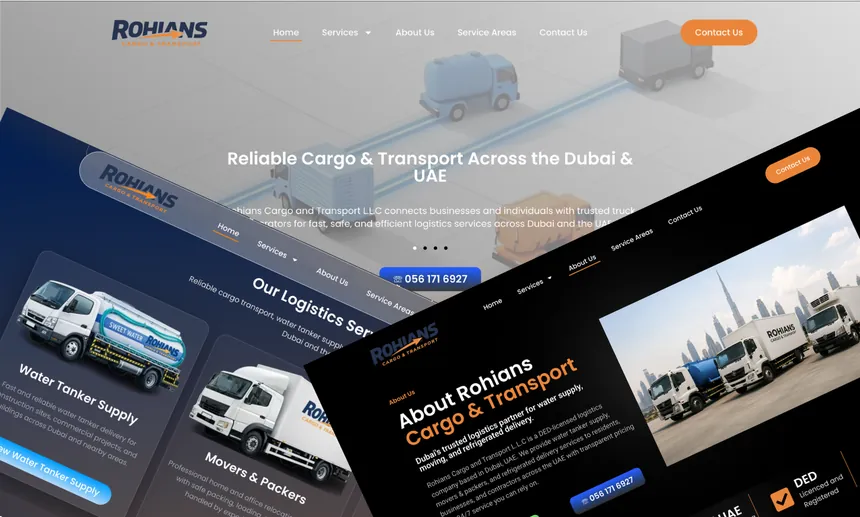 Rohians Cargo & Transport website homepage designed and built by Vimso