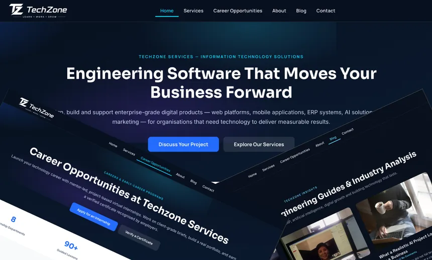 TechZone Services website homepage designed and built by Vimso