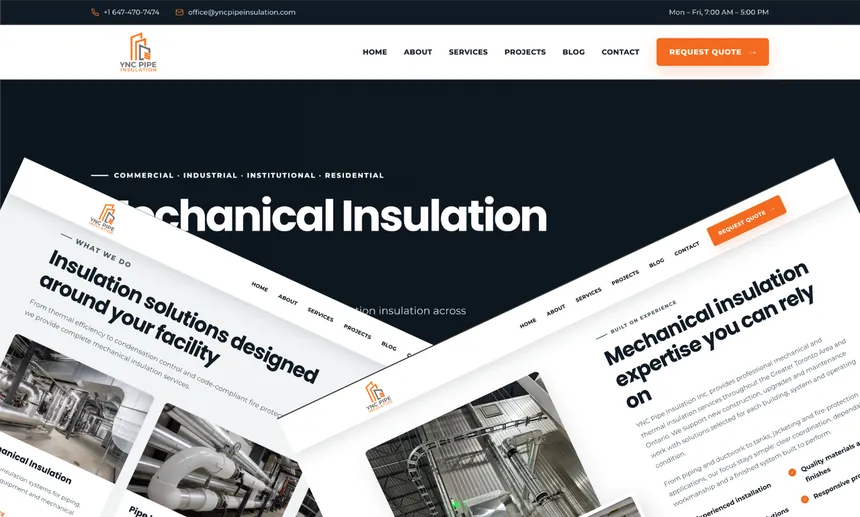 YNC Pipe Insulation website homepage designed and built by Vimso